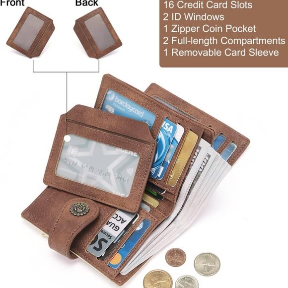 Women’s RFID Blocking Leather Wallet Compact Trifold Zipper Coin Purse - Picture 4 of 6